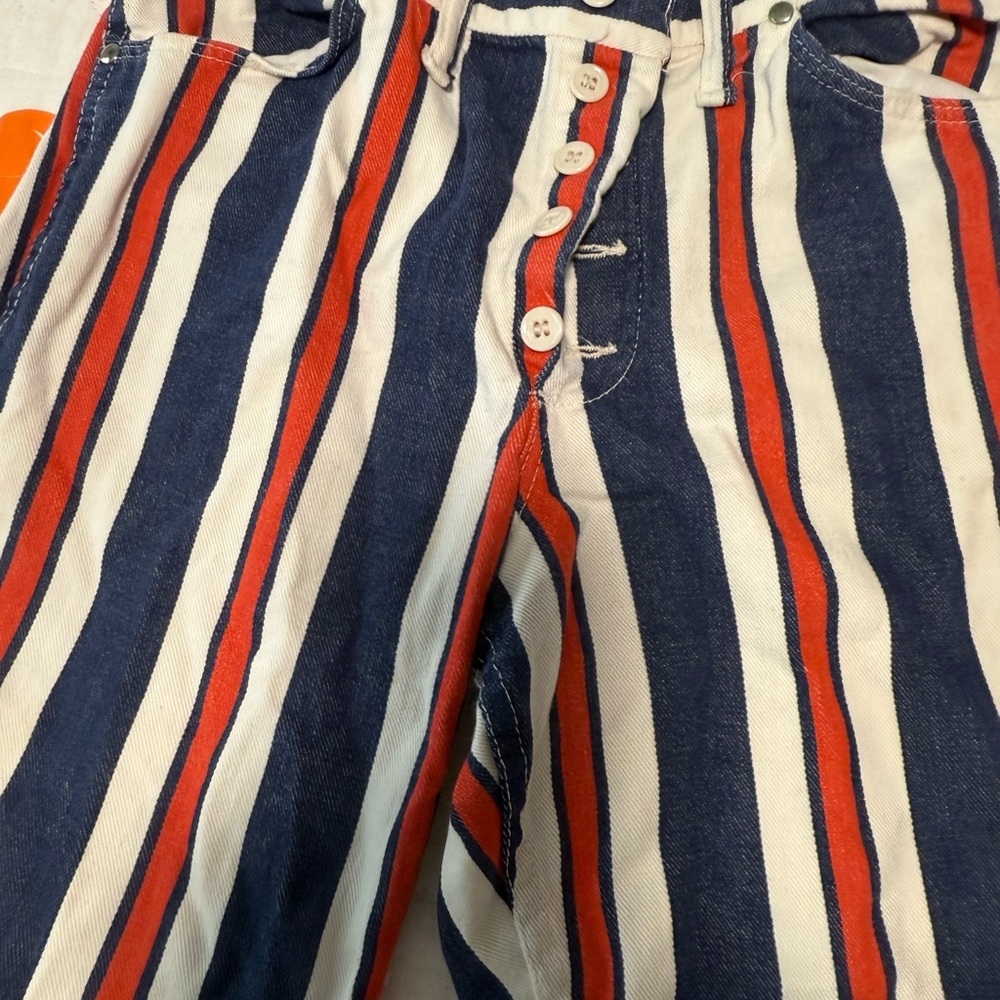 Striped Blue and Red Women Jeans